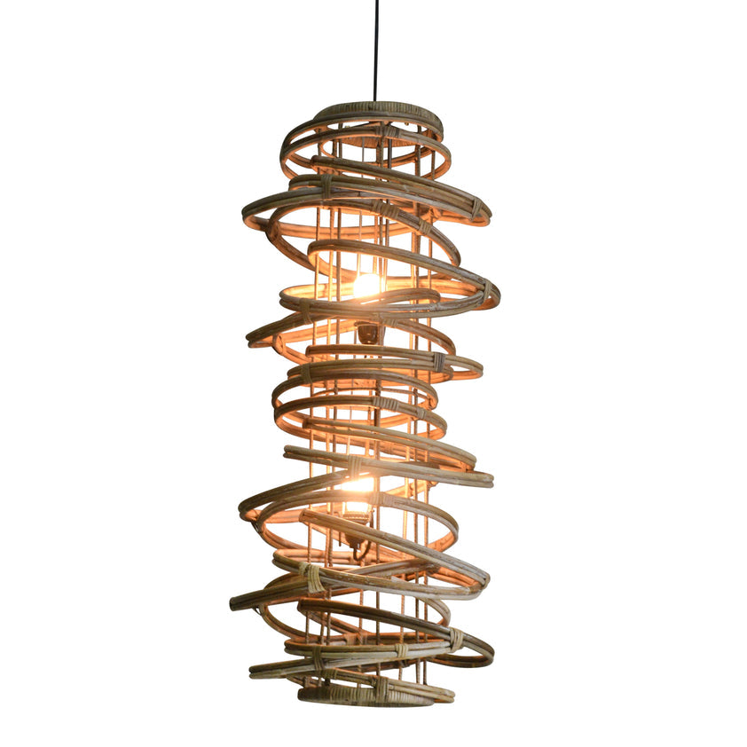 Ralley Iron and Rattan Hanging Pendant Light, 39" High