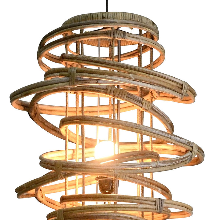 Ralley Iron and Rattan Hanging Pendant Light, 39" High