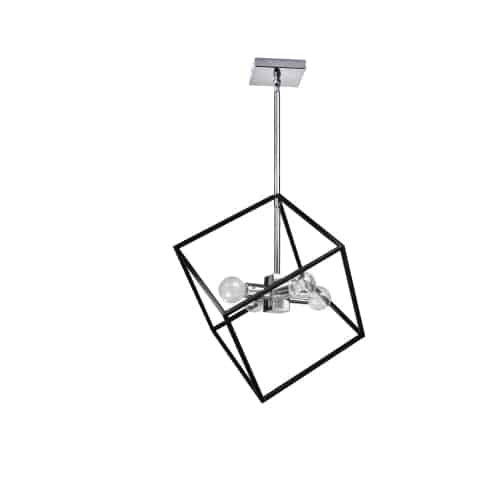 Dainolite 4 Light Pendant, Polished Chrome / Matte Black Finish