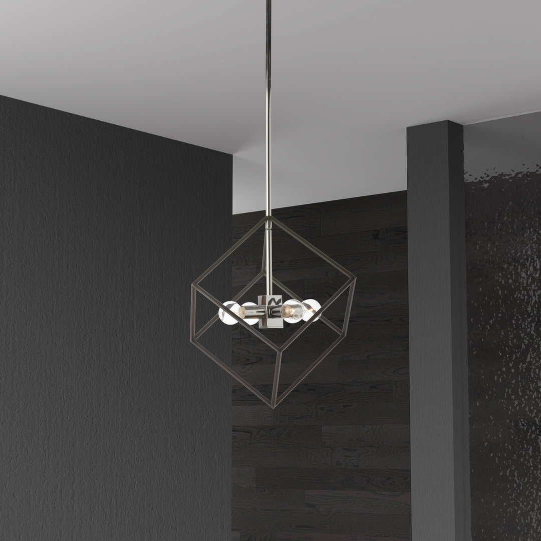 Dainolite 4 Light Pendant, Polished Chrome / Matte Black Finish