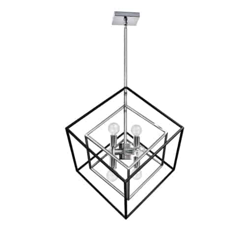 Dainolite 6 Light Pendant, Polished Chrome / Matte Black Finish