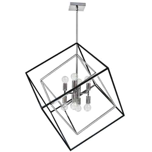 Dainolite 8 Light Pendant, Polished Chrome / Matte Black Finish