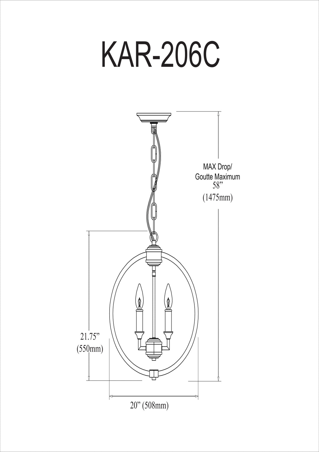 Dainolite 6 Light Chandelier With Crystal Studded Banding, Polished Chrome Finish