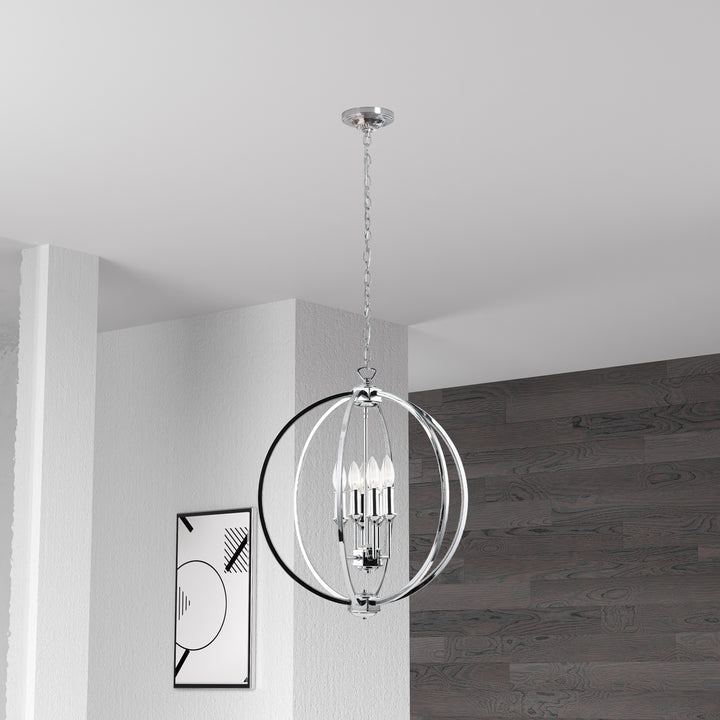 Dainolite 6 Light Chandelier With Crystal Studded Banding, Polished Chrome Finish