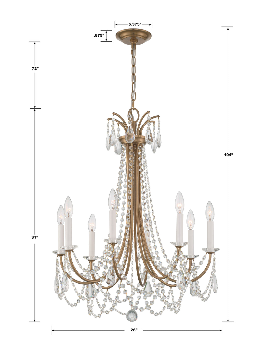 Crystorama Karrington 8 Light Aged Brass Chandelier