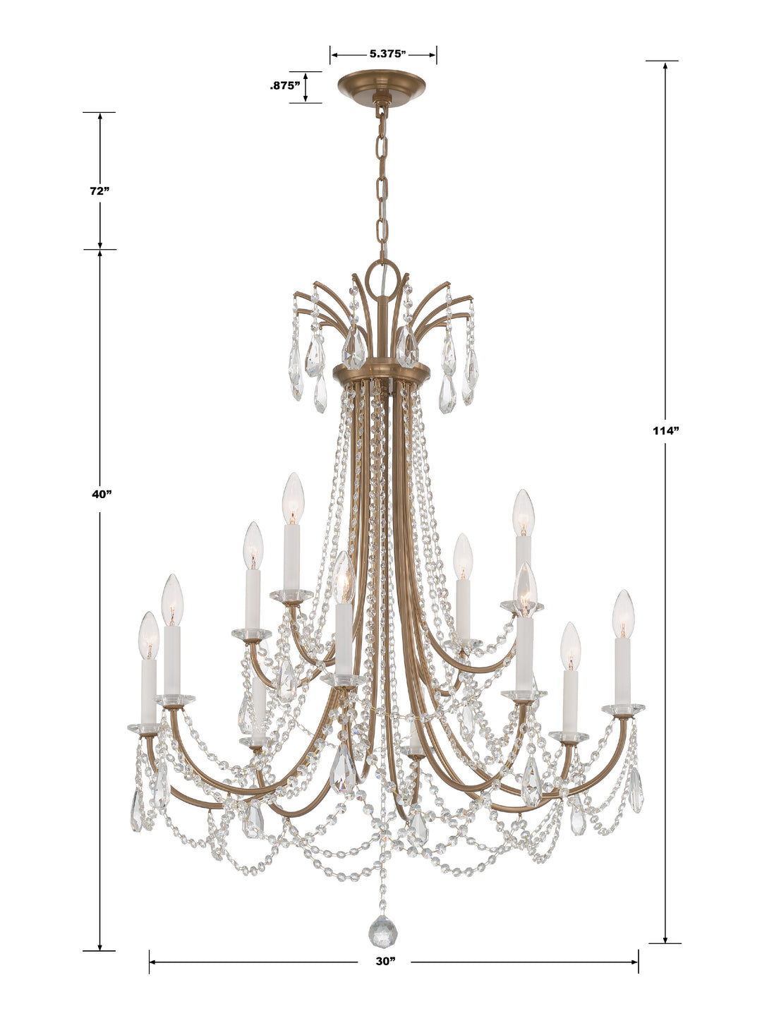 Crystorama Karrington 12 Light Aged Brass Chandelier