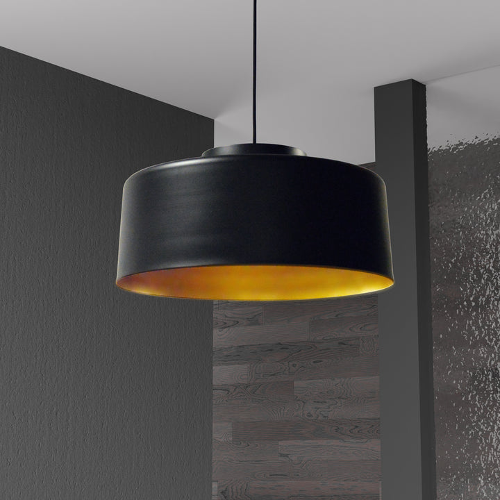 Dainolite 1 Light Metal Pendant, Black and Gold Finish