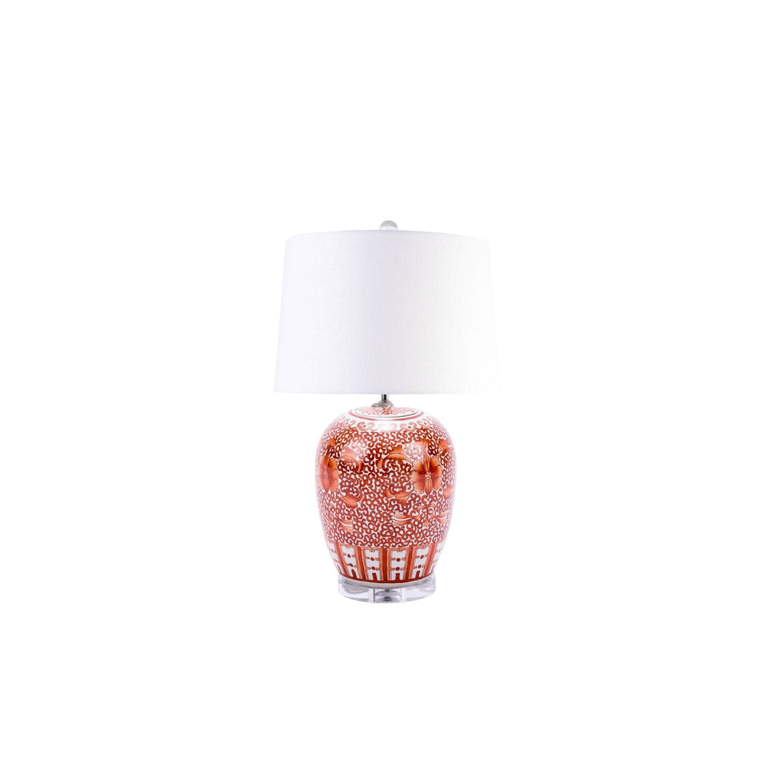 Coral Red Lotus Ginger Lamp