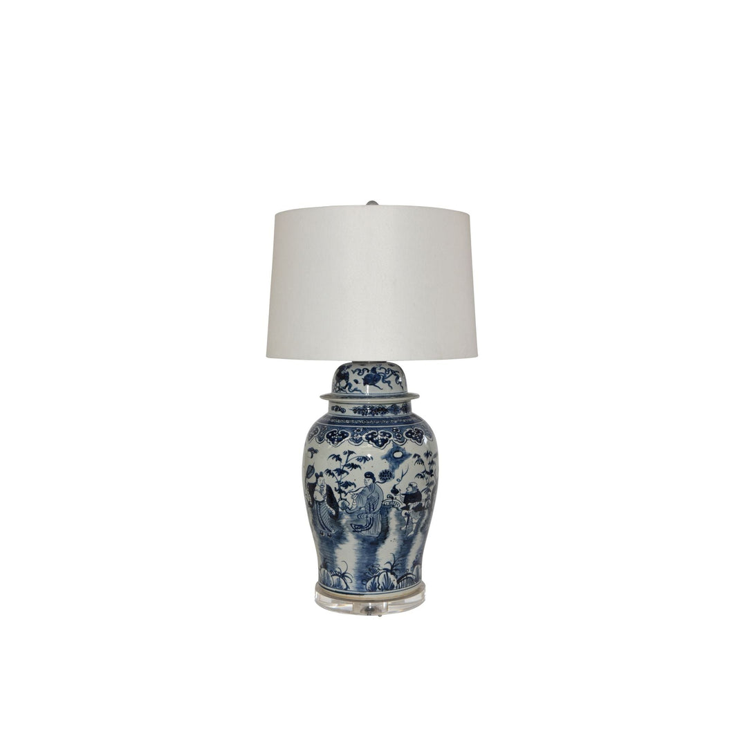 Blue And White Eight Immortals Temple Jar Table Lamp