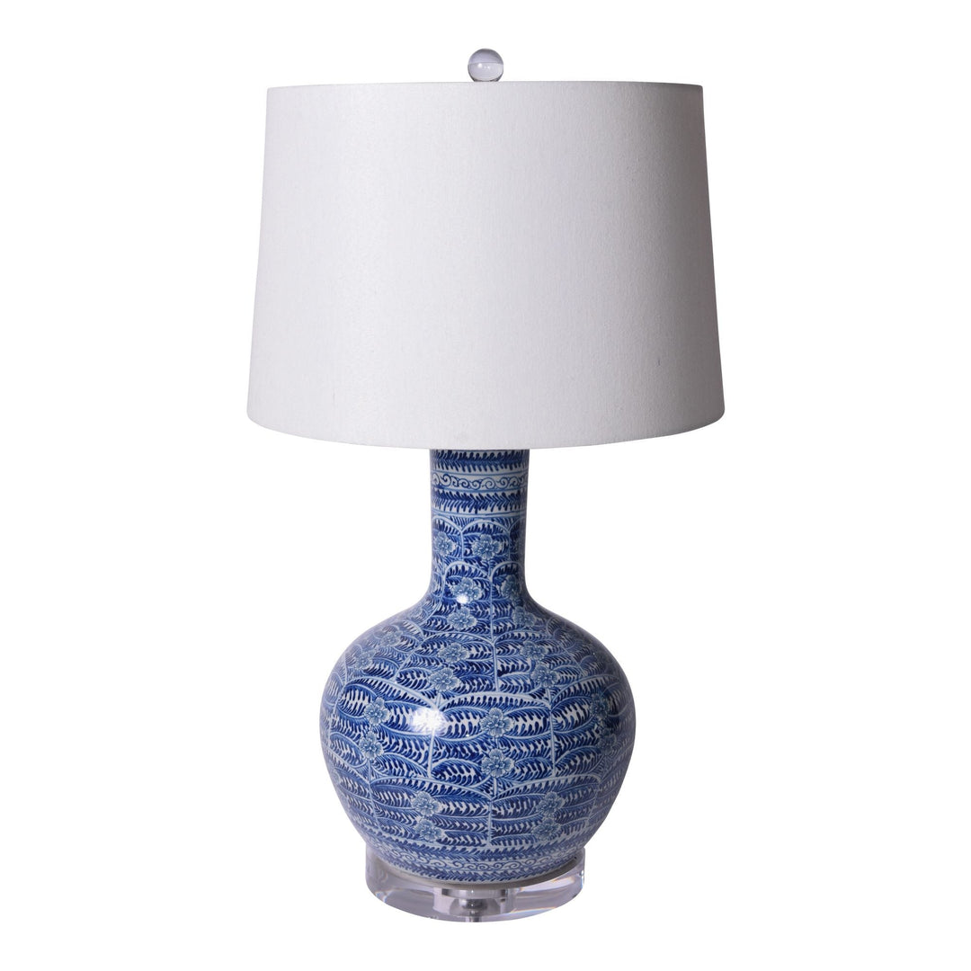 Blue and White Blossom Globular Vase Lamp