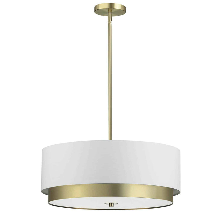 Dainolite 4 Light Large Pendant, Aged Brass with White Shade, Frosted Glass Diffuser