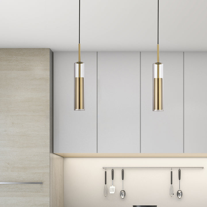 Dainolite 6W Pendant, Aged Brass Finish with Clear Glass