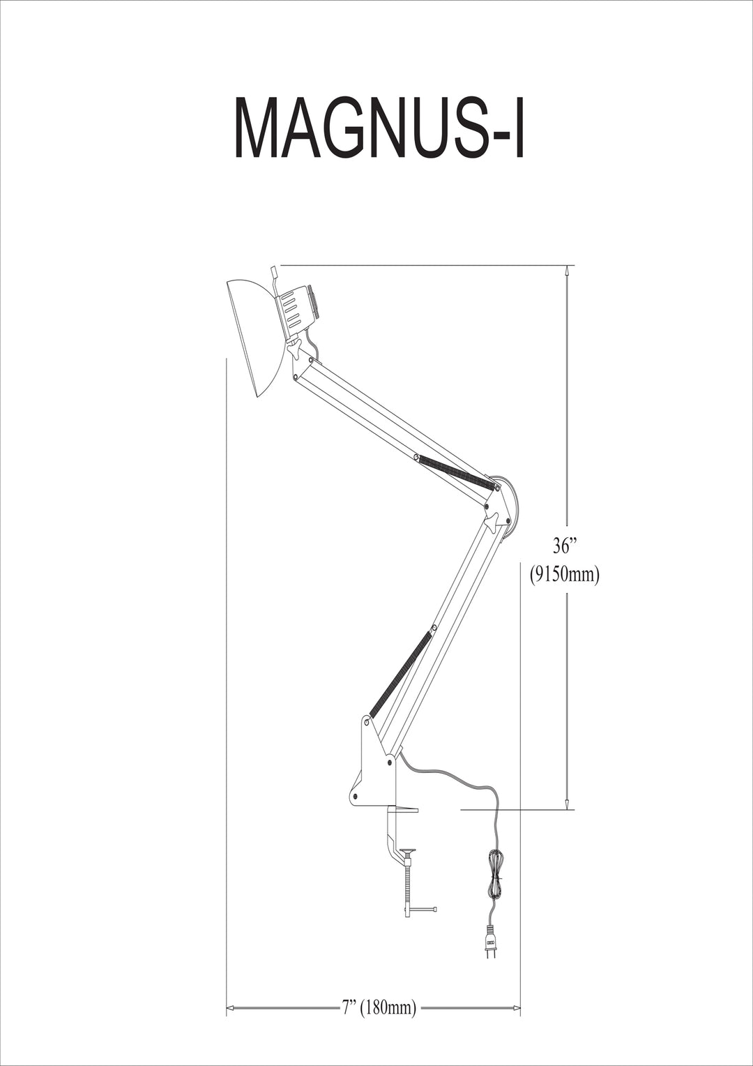 Dainolite Desktop Task Lamp, Gloss Black, 36" Reach