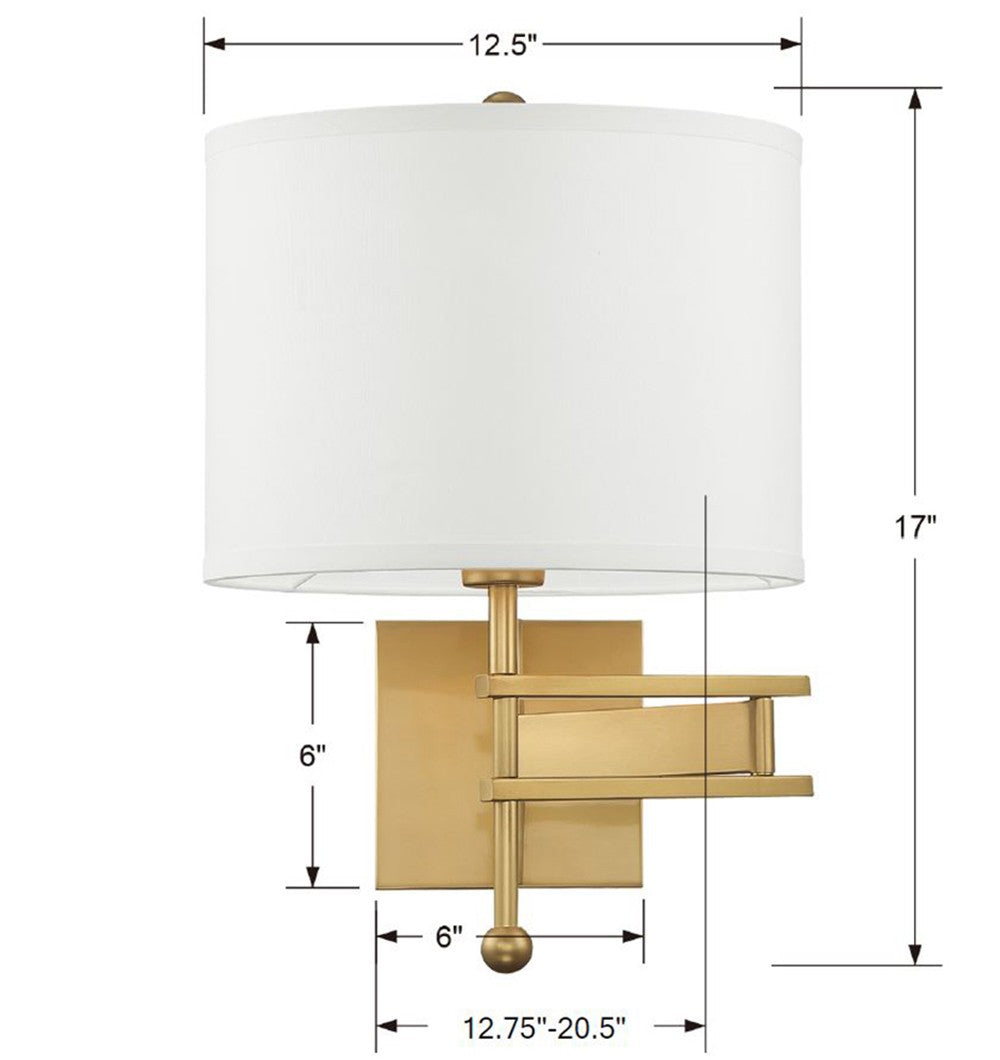 Crystorama Marshall 1 Light Aged Brass Task Sconce