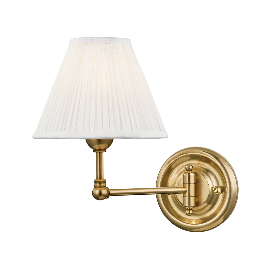 Classic No.1 Wall Sconce Silk Shade, 7" - Aged Brass