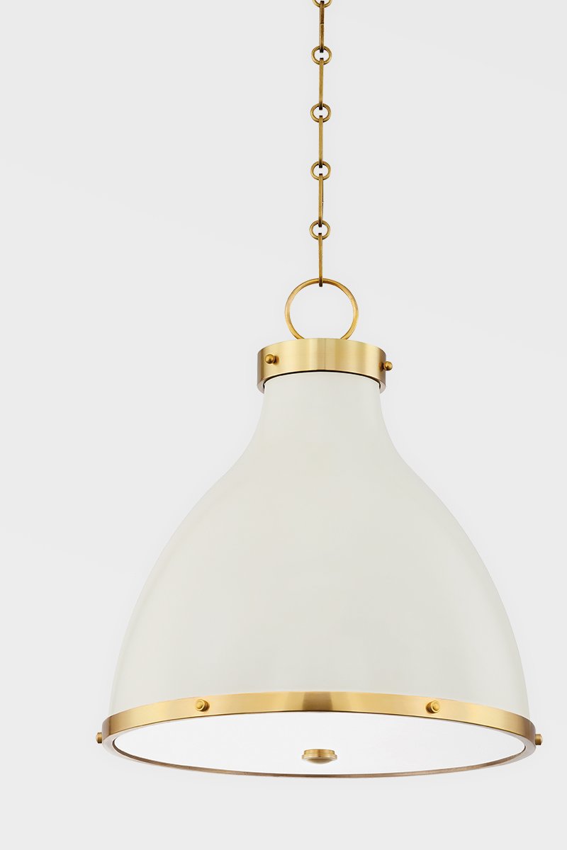 Painted No. 3 2 Light Pendant - Aged Brass/Off White