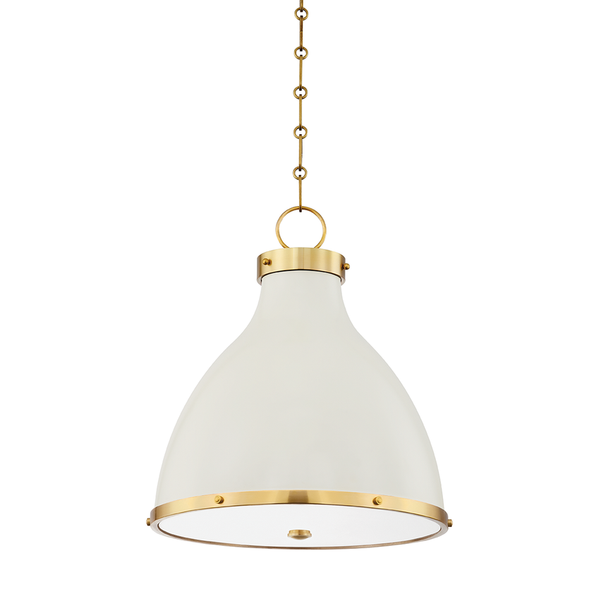 Painted No. 3 2 Light Pendant - Aged Brass/Off White