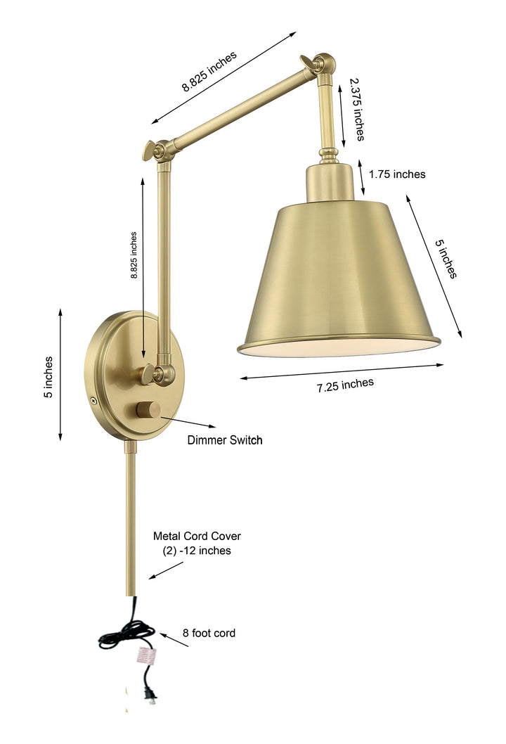 Crystorama Mitchell 1 Light Aged Brass Task Sconce