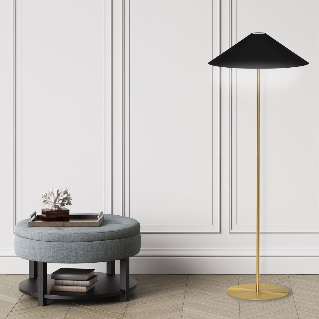 Dainolite 1 Light Floor Lamp w/ Black-Gold Tapered Shade