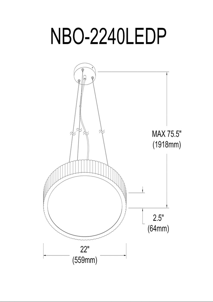 Dainolite 42W LED Pendant, Matte Black with White Acrylic Diffuser