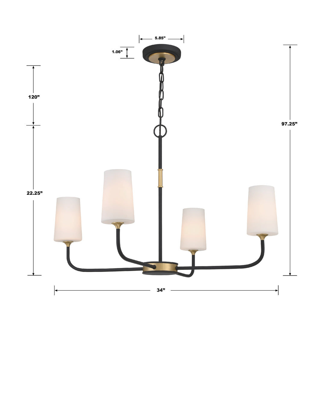 Crystorama Niles 4 Light Black Forged + Modern Gold Chandelier