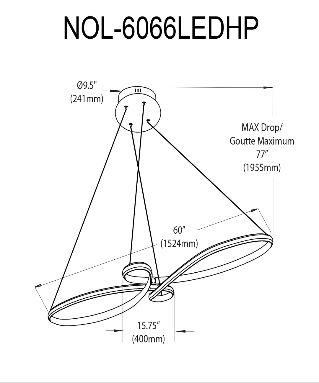 Dainolite 76W LED Nola Horizontal Pendant Aged Brass