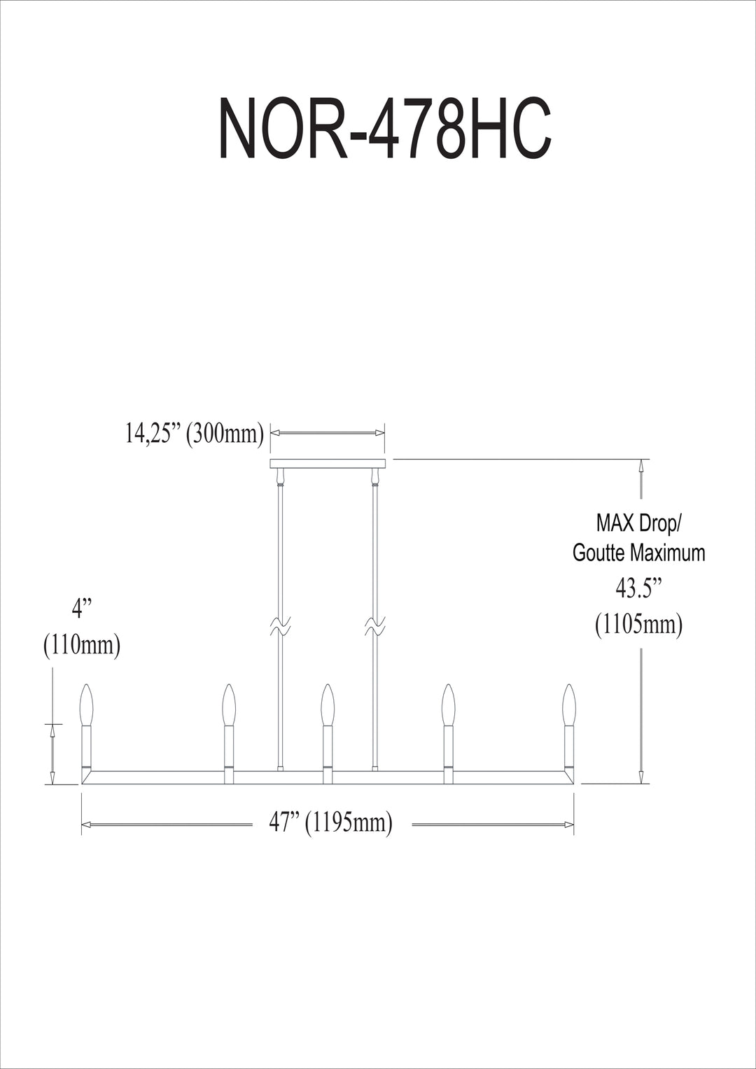 Dainolite 8 Light Incandescent Matte Black Horizontal Chandelier