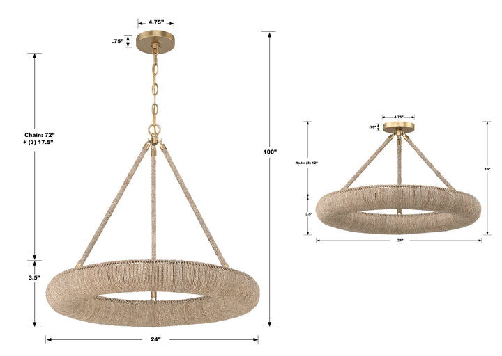 Crystorama Oakley Integrated LED Soft Gold Semi Flush Mount