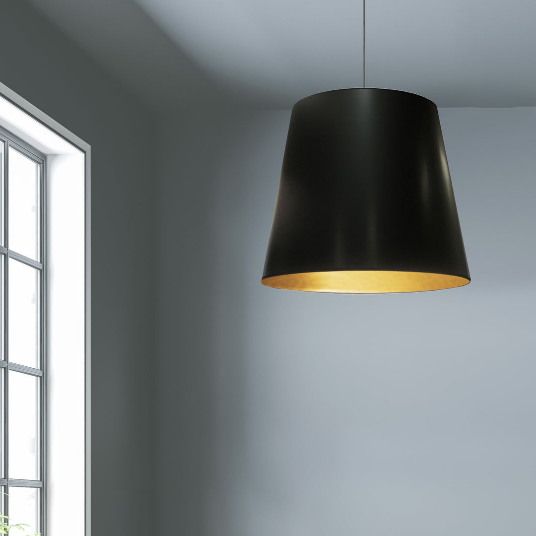 Dainolite 1 Light Tapered Drum Pendant with Black on Gold Shade