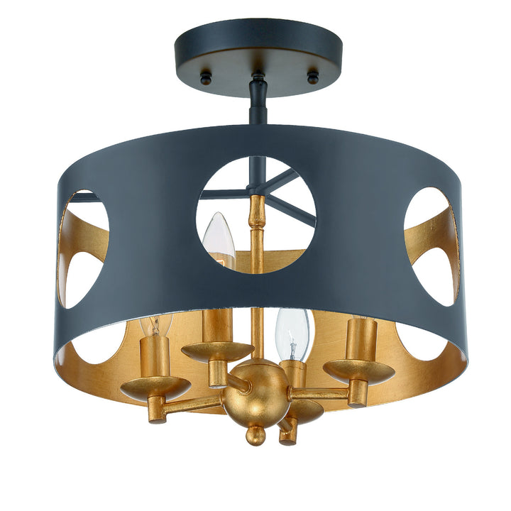 Odelle 4 Light Black + Antique Gold Semi Flush Mount