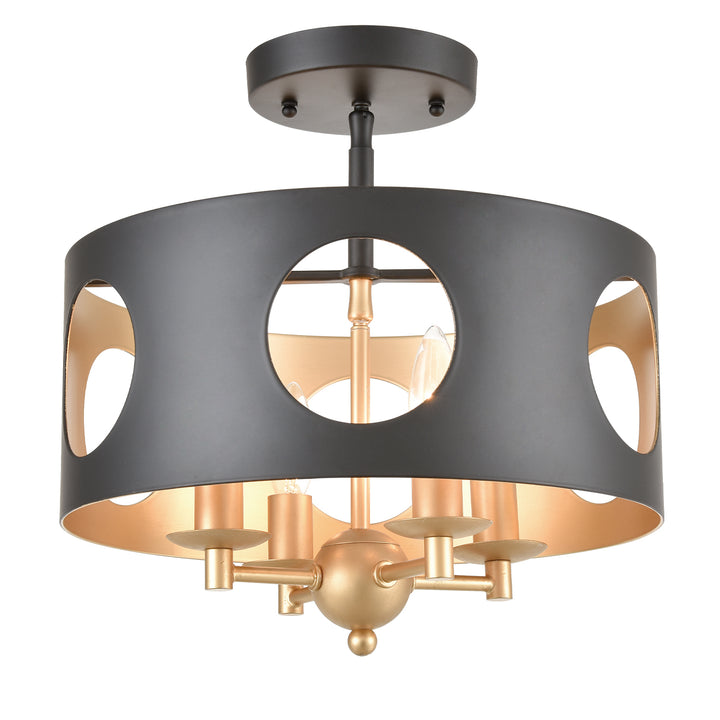 Crystorama Odelle 4 Light Black + Antique Gold Semi Flush Mount