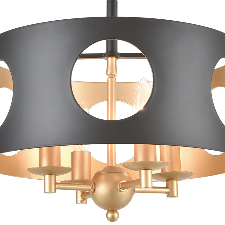 Crystorama Odelle 4 Light Black + Antique Gold Semi Flush Mount