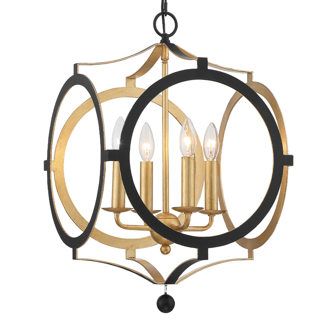 Crystorama Odelle 4 Light Black + Antique Gold Chandelier