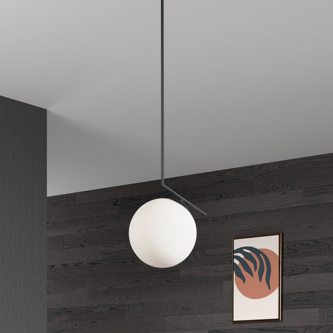 Dainolite 1 Light Incandescent Pendant, Matte Black with Opal Glass