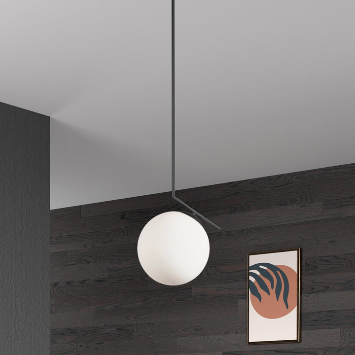 Dainolite 1 Light Incandescent Pendant, Matte Black with Opal Glass