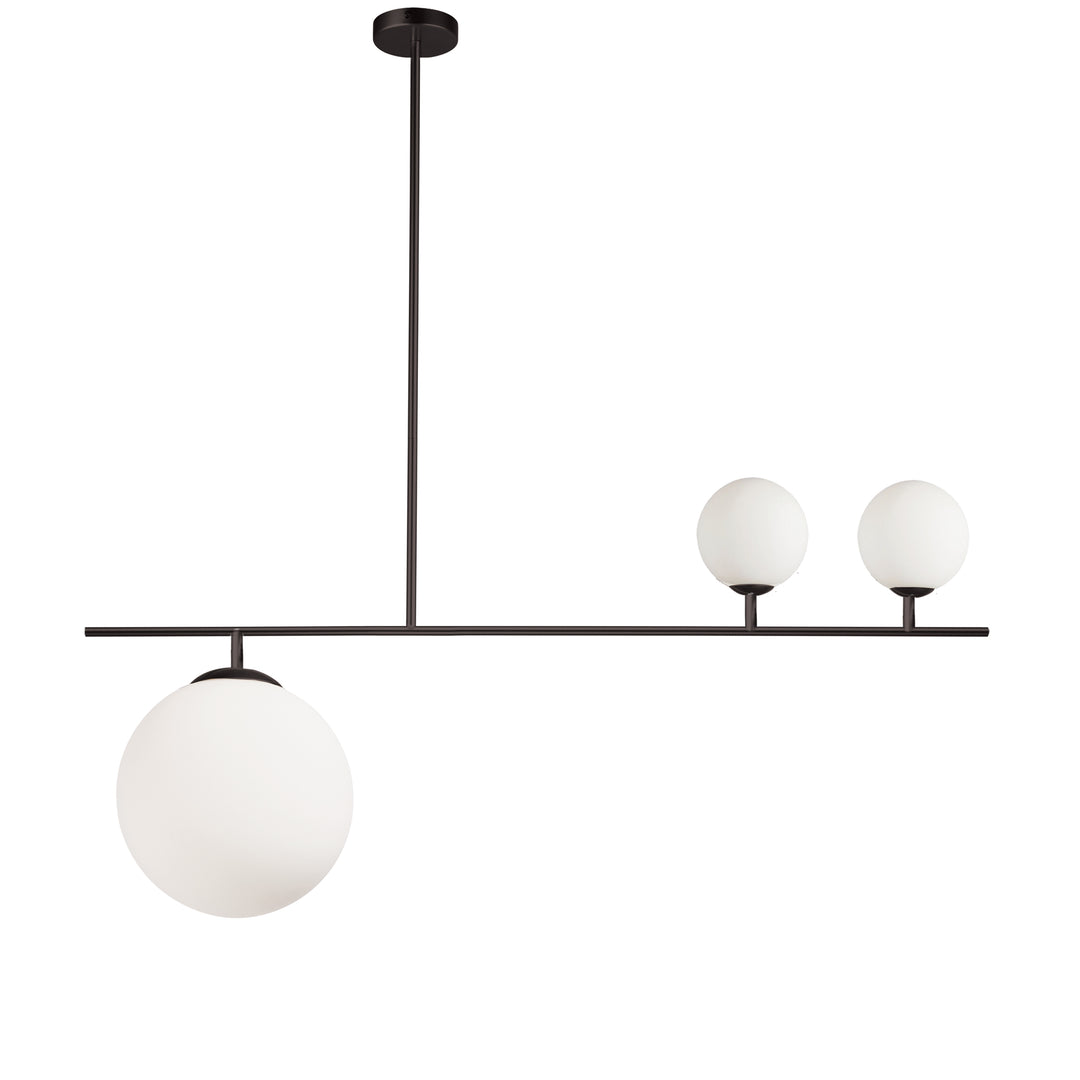 Dainolite 3 Light Incandescent Pendant, Matte Black with White Glass