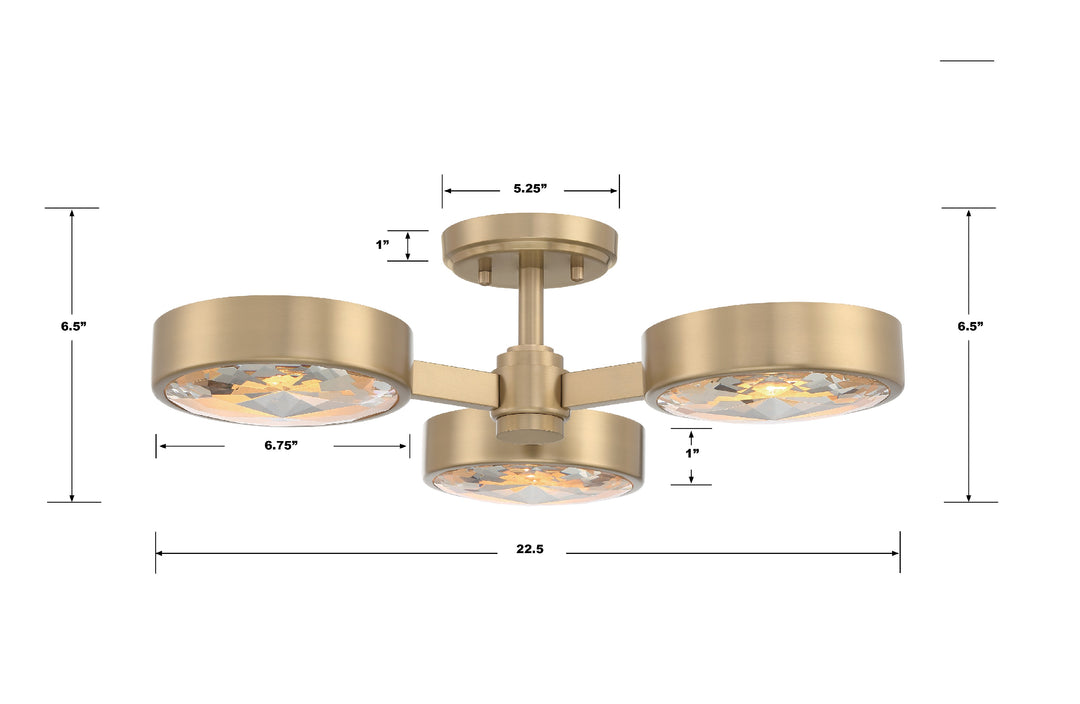 Crystorama Orson 3 Light Modern Gold Semi Flush Mount