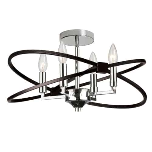 Dainolite 4 Light Incandescent Semi Flush, Polished Chrome and Matte Black Finish