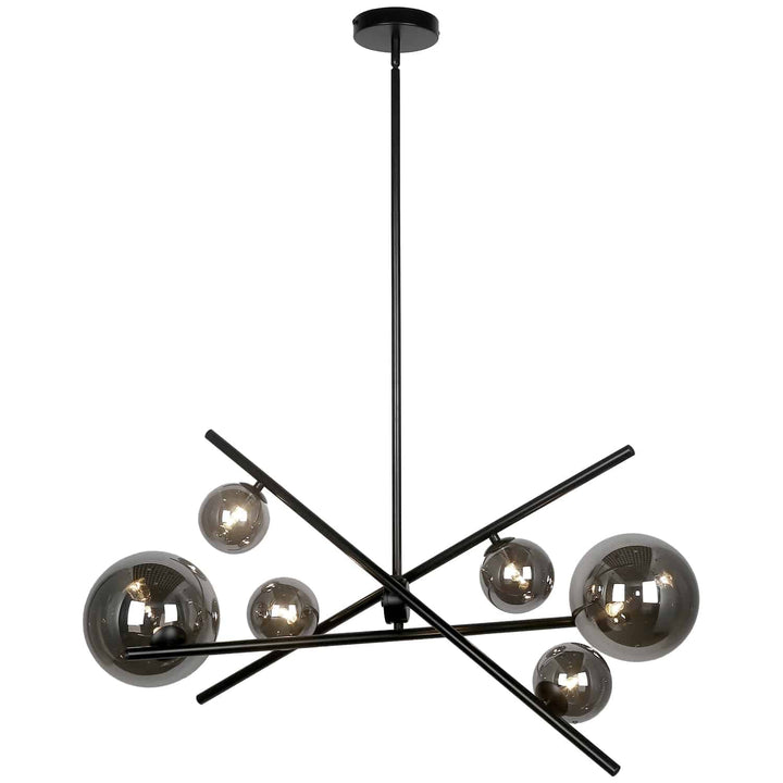 Dainolite 6 Light Halogen Horizontal Pendant, Matte Black with Smoked Glass