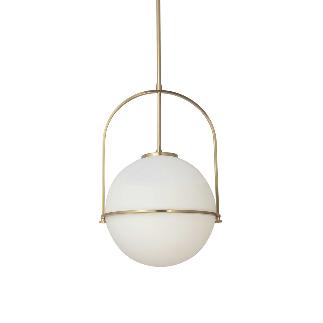 Dainolite 1 Light Incandescent Pendant, Aged Brass with White Opal Glass