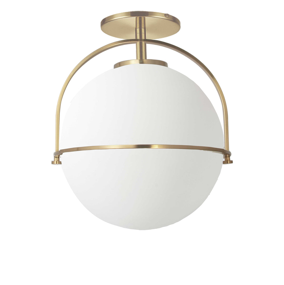 Dainolite 1 Light Incandescent Semi-Flush Aged Brass with White Opal Glass