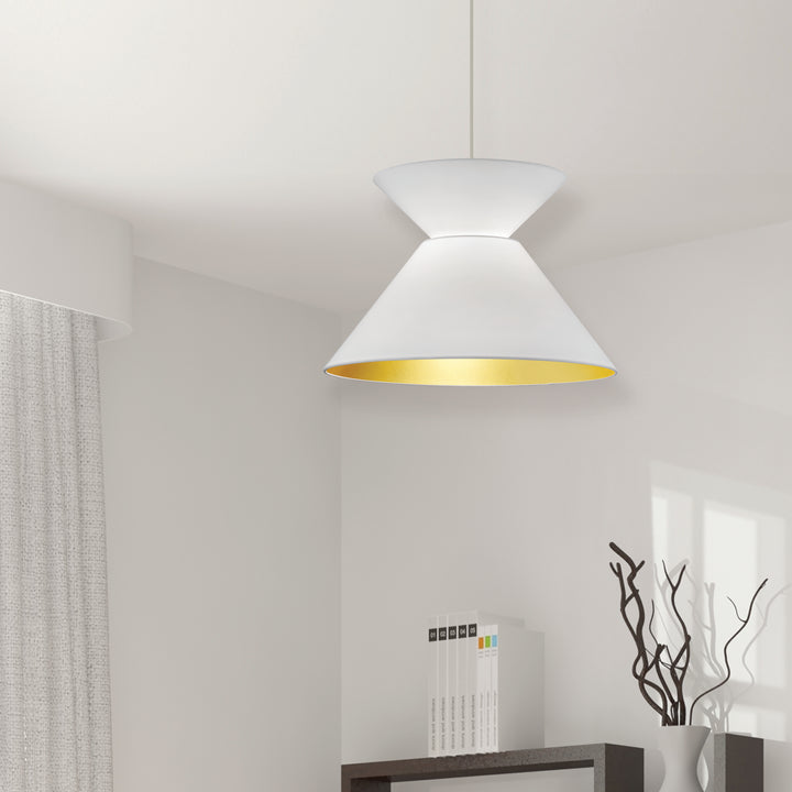 Dainolite 1 Light Patricia Pendant, Matte Black with Black/Silver Shade