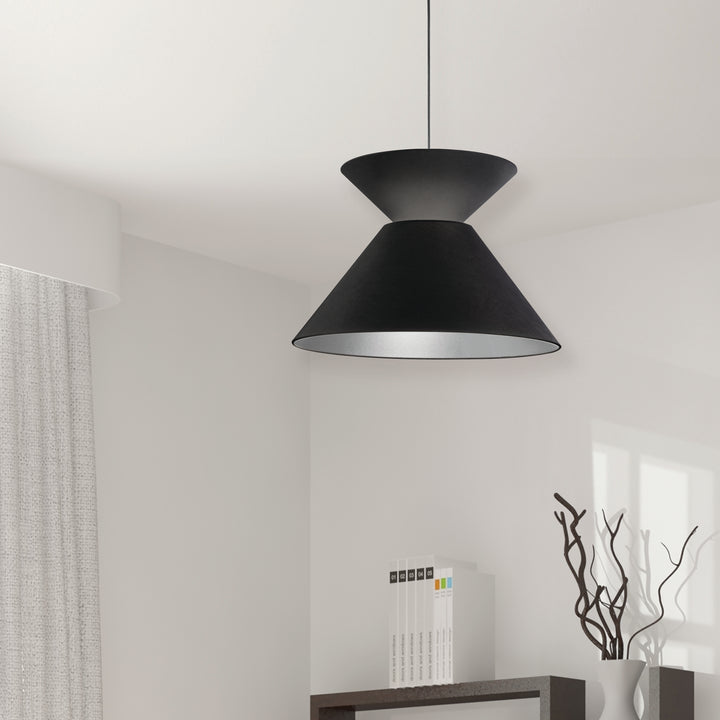 Dainolite 1 Light Patricia Pendant, Matte Black with Black/Silver Shade