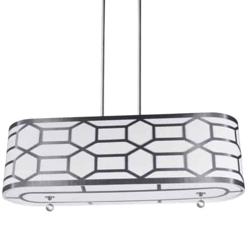 Dainolite 4 Light Horizontal Pendant with Geometric Laminated Trim Silver, ( Platinum Steel & White Linen )