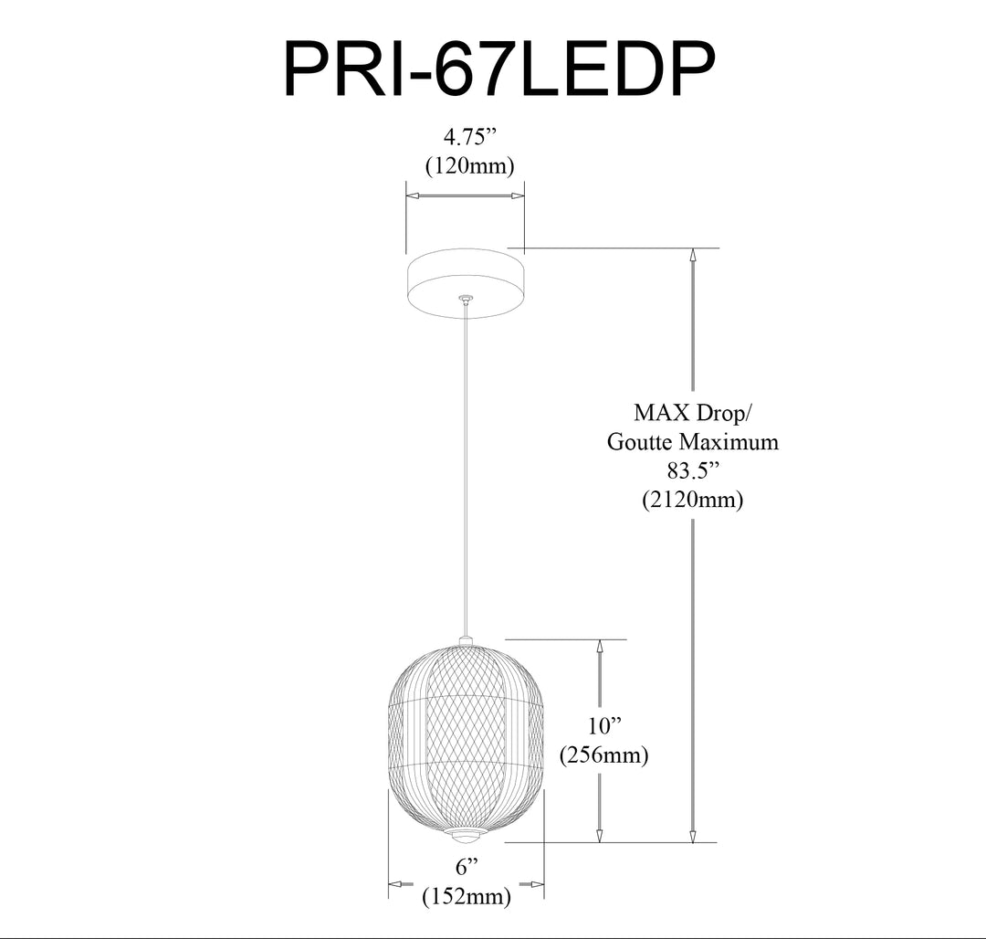 Dainolite 8.5W Pendant Aged Brass with Clear Acrylic Diffuser