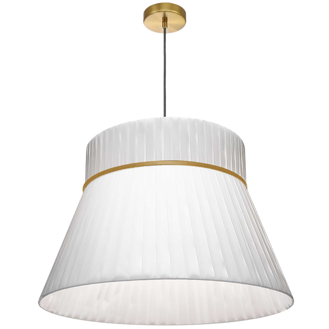 Dainolite 1 Light Incandescent Pendant, Aged Brass with a White Ribbon Shade