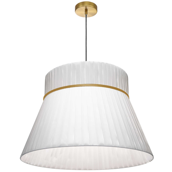 Dainolite 1 Light Incandescent Pendant, Aged Brass with a White Ribbon Shade