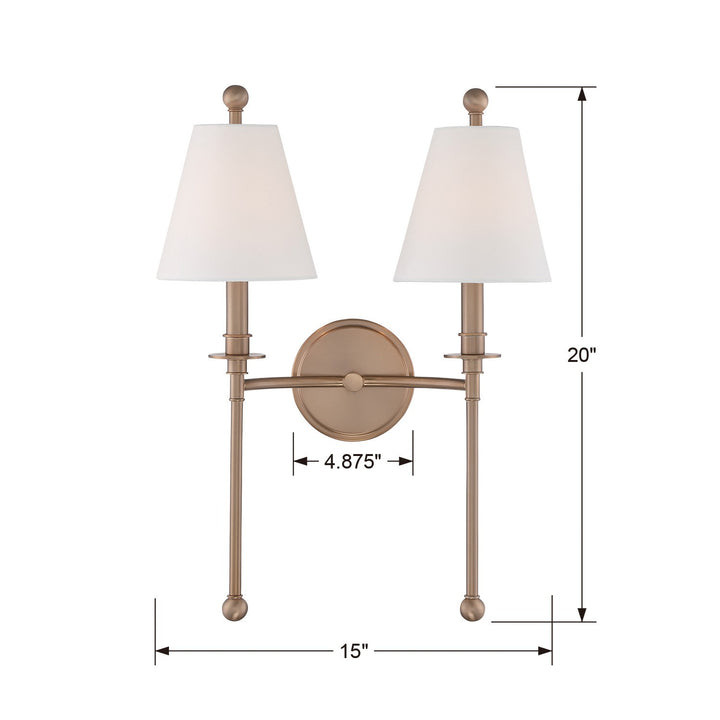 Crystorama Riverdale 2 Light Aged Brass Sconce