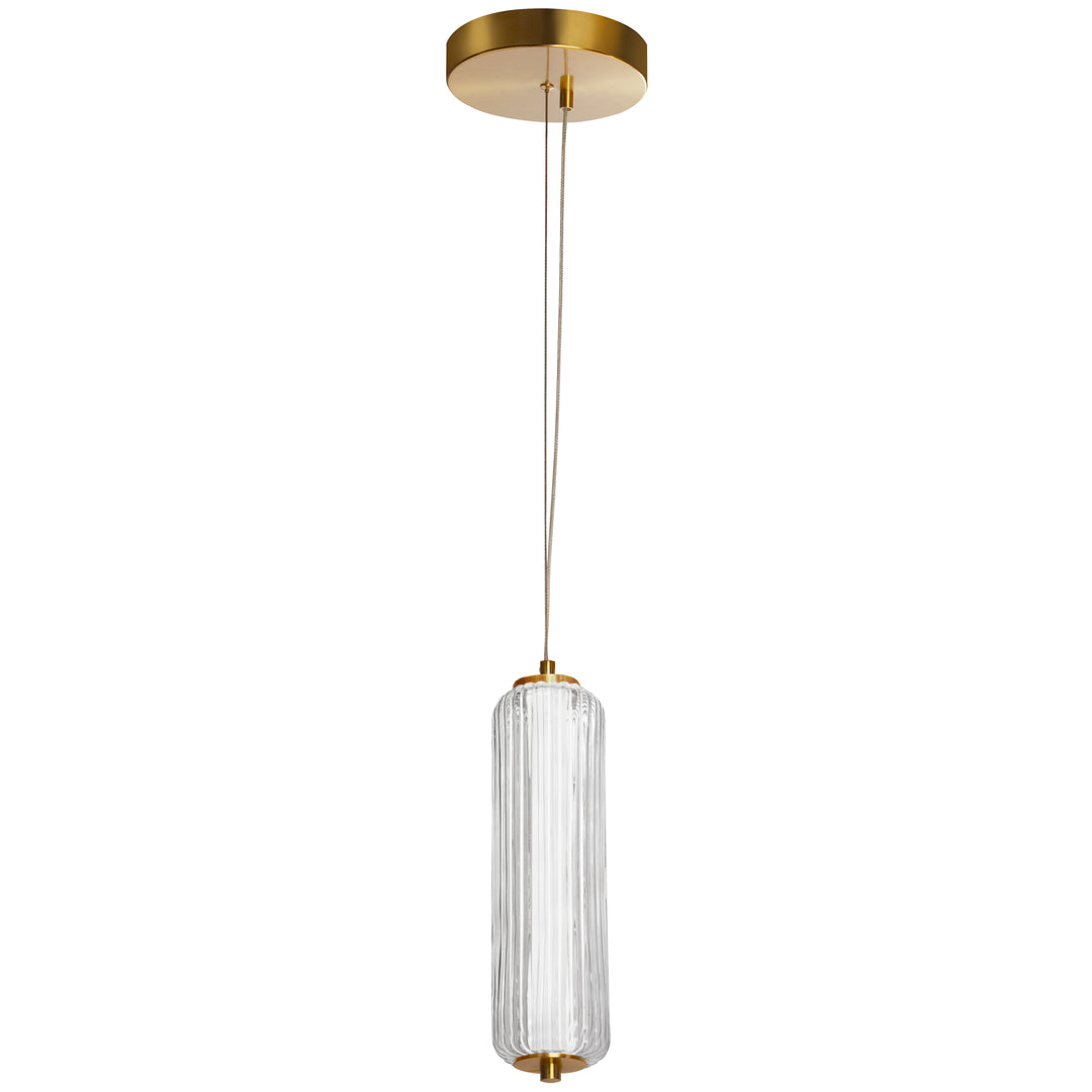 Dainolite 10W LED Pendant, Aged Brass with Clear Fluted Glass