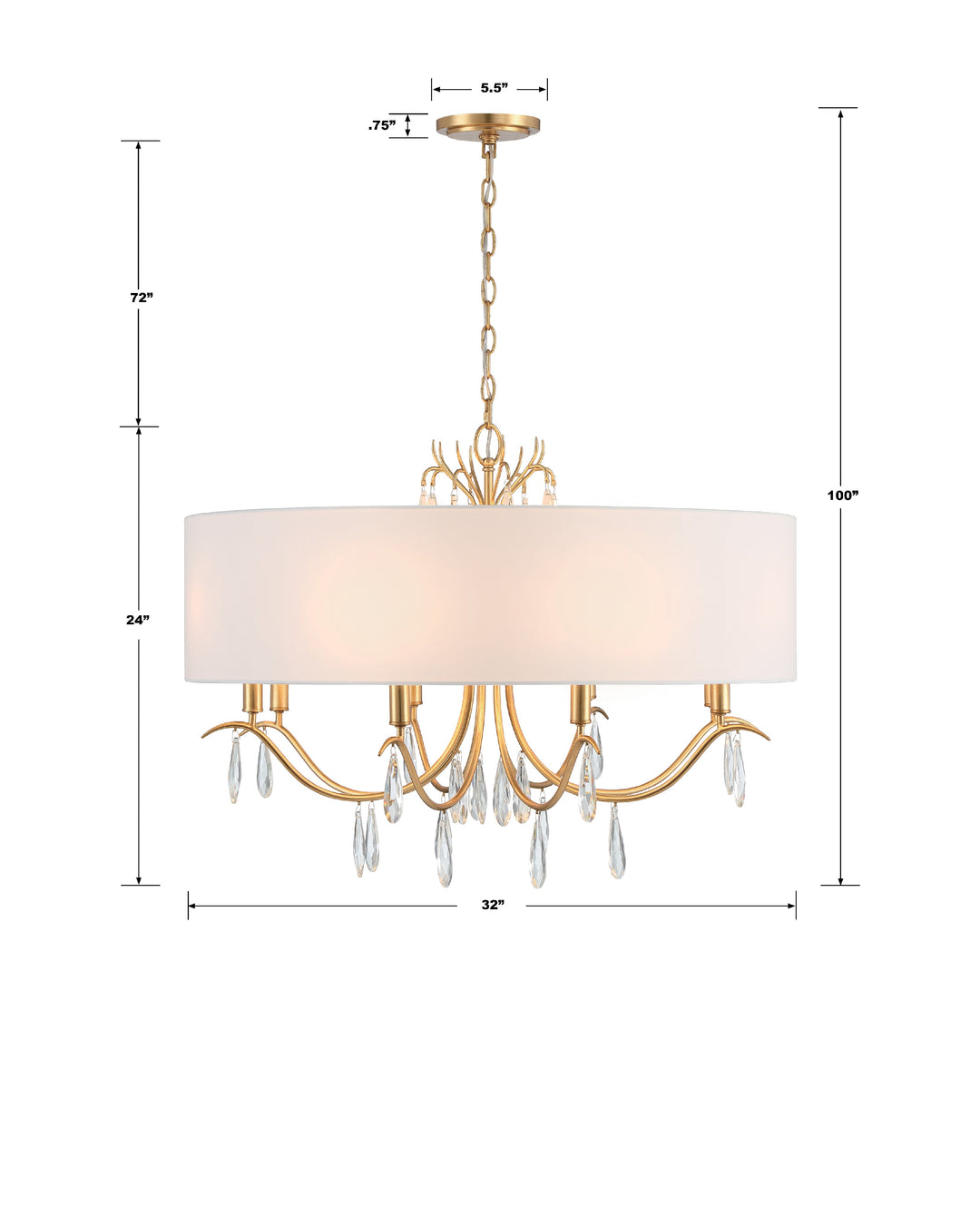 Crystorama Rollins 8 Light Antique Gold Chandelier